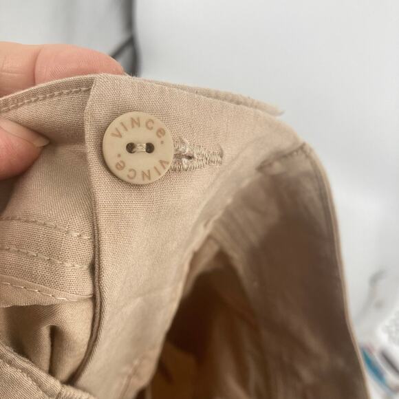VINCE Preppy Linen Cargo Cropped Oat Beige Trouser Pant 8 NEW Capsule Beach - Picture 6 of 15